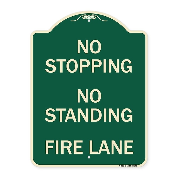 No Stopping No Standing Fire Lane Heavy-Gauge Aluminum Architectural Sign, 24" x 18", G-1824-23575